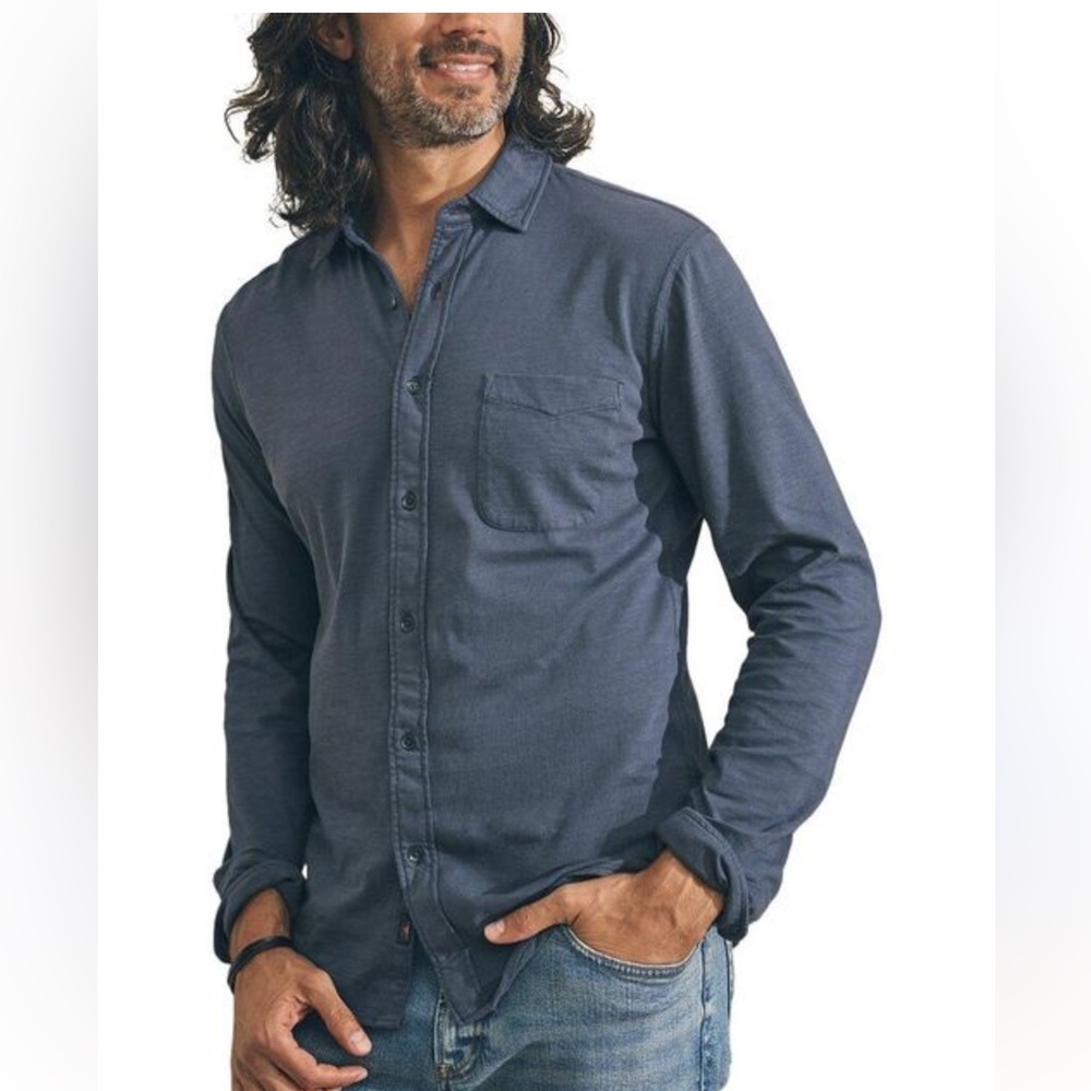Faherty NWOT Sunwashed Knit Button-Up Organic Cotton Washed Blue Shirt Size L